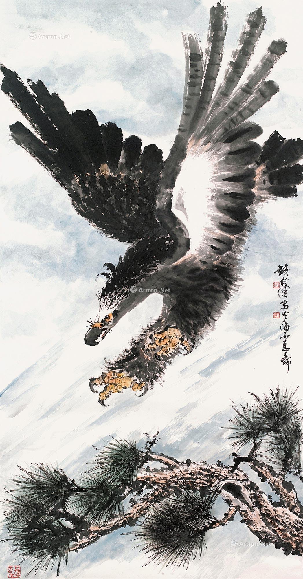 钱行健 飞鹰图 立轴