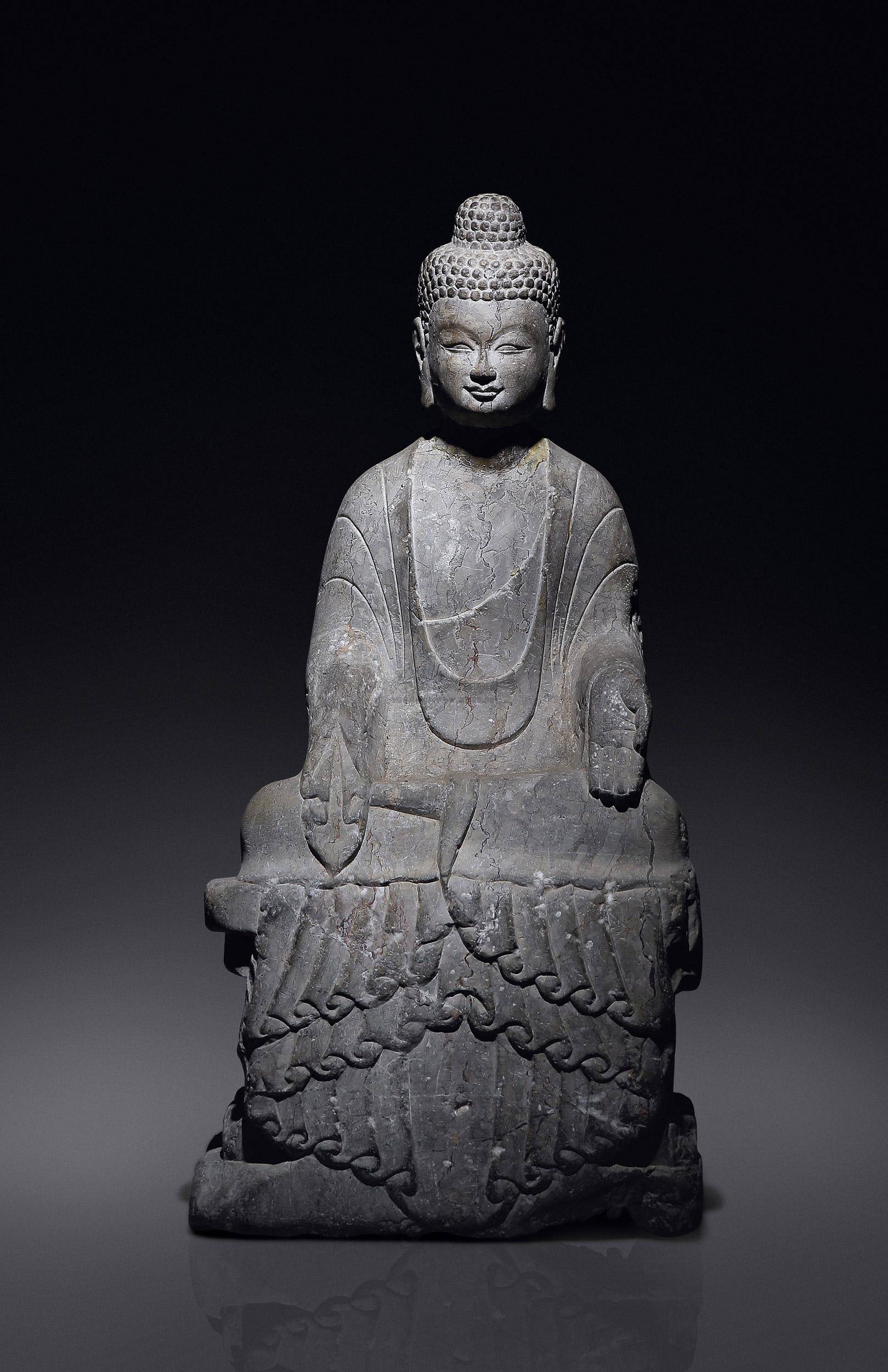 0047北魏释加牟尼座像青石