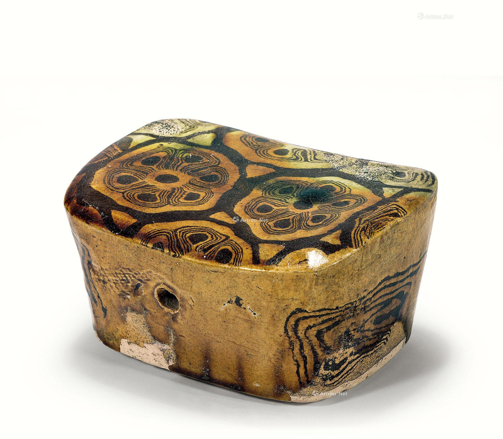 唐代 绞胎花纹三彩脉枕