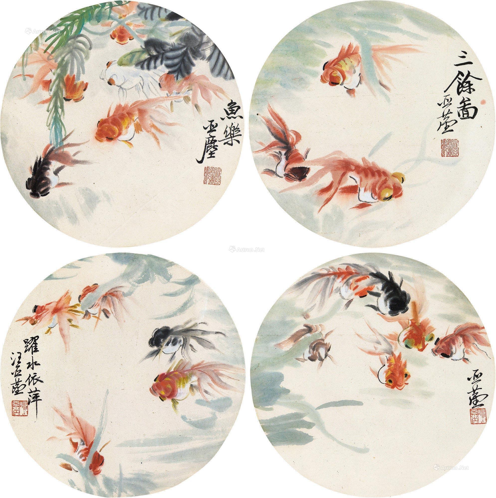0029 金鱼 (四件) 团扇连框