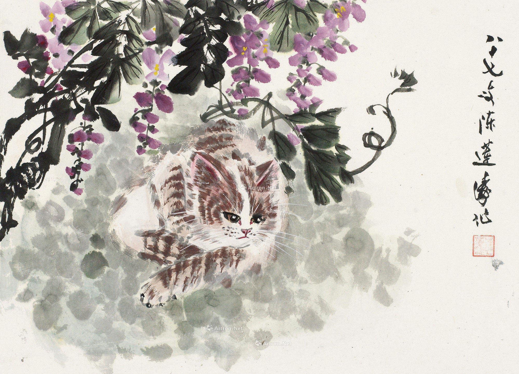 lot0072 陈莲涛 猫趣图 镜框