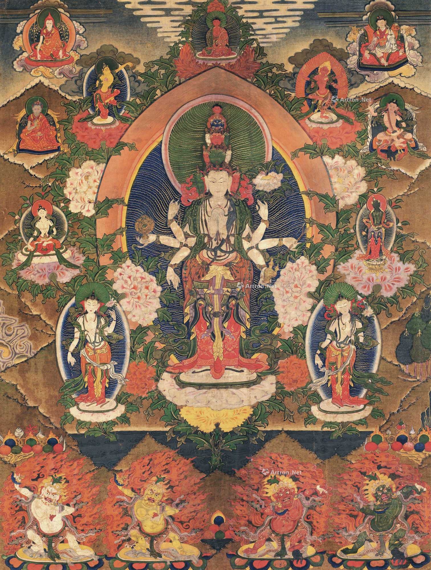 19世纪 十一面观音唐卡