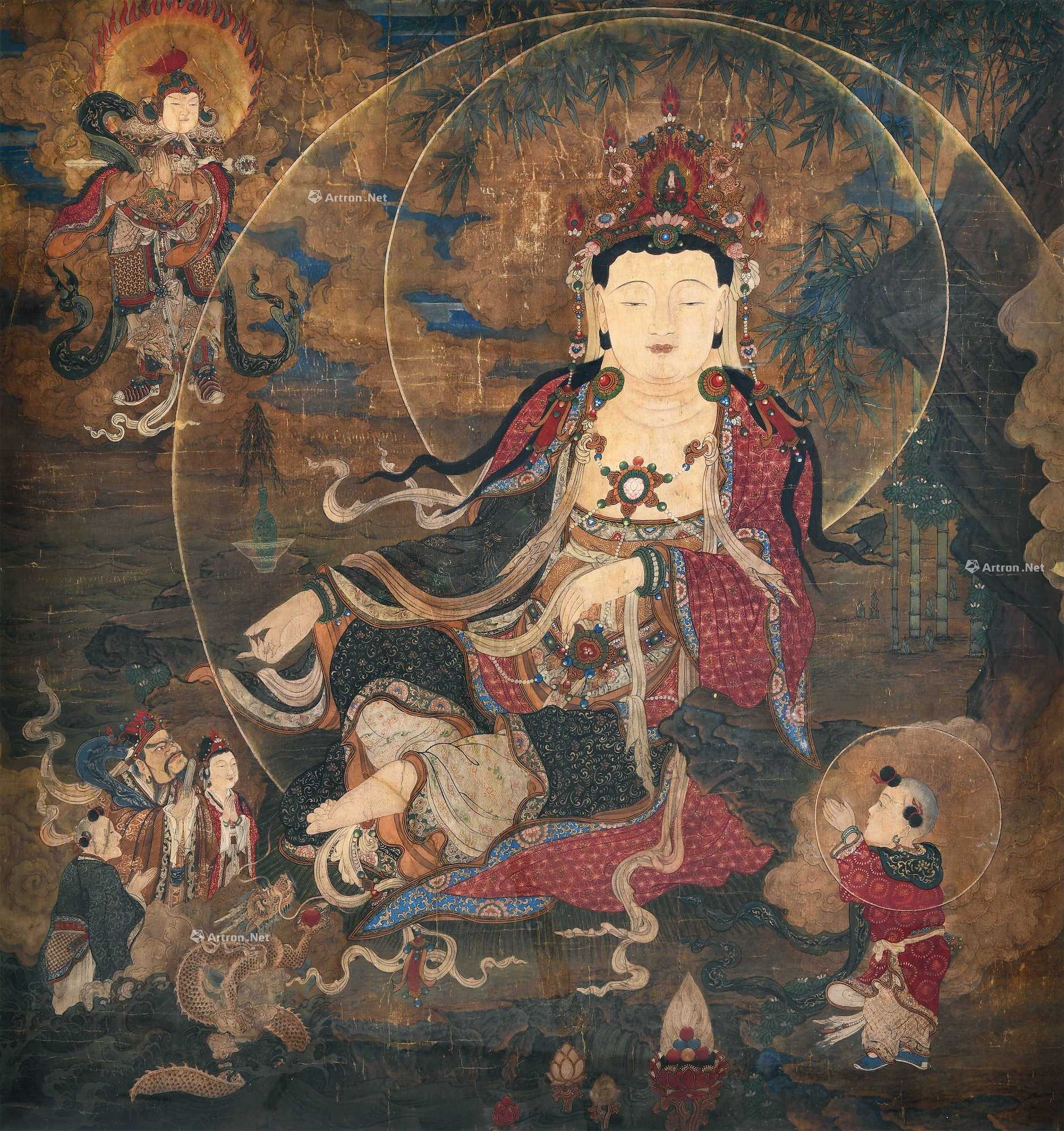 明 水陆画自在观音坐像