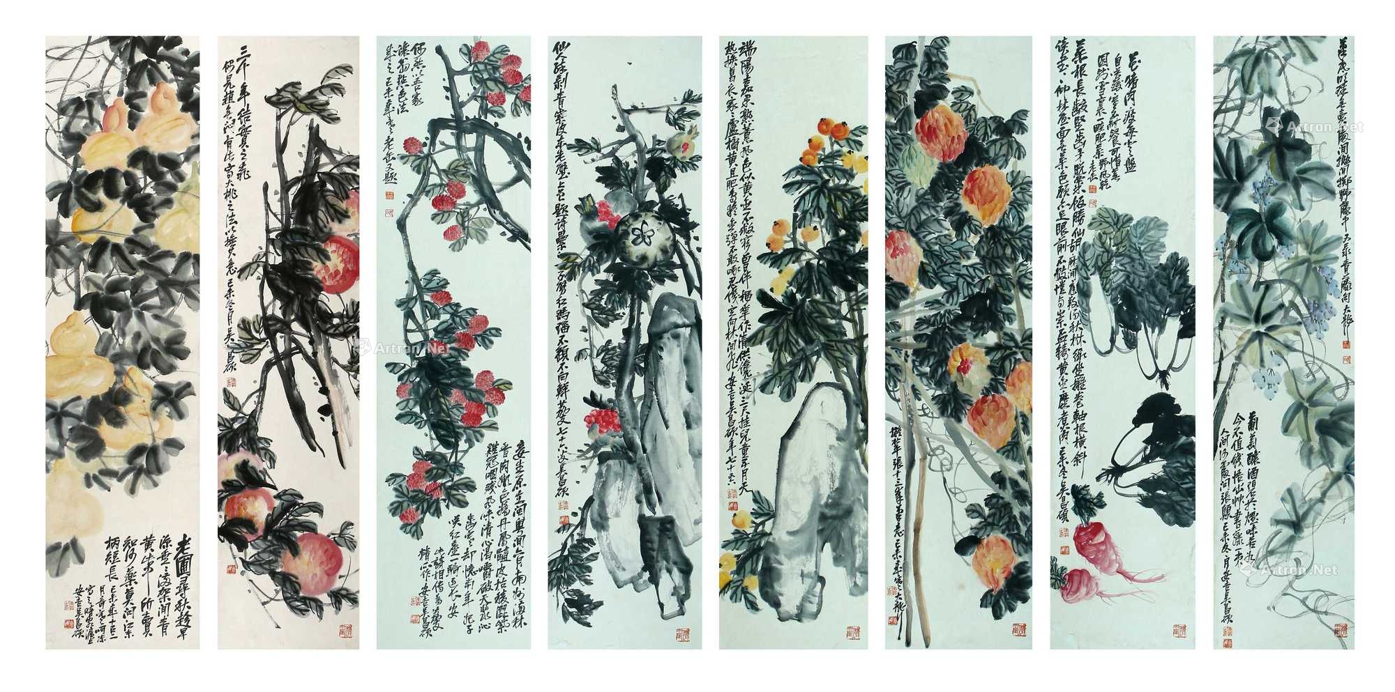 lot0062 吴昌硕 花卉蔬果八条屏 - 雅昌拍卖图录app