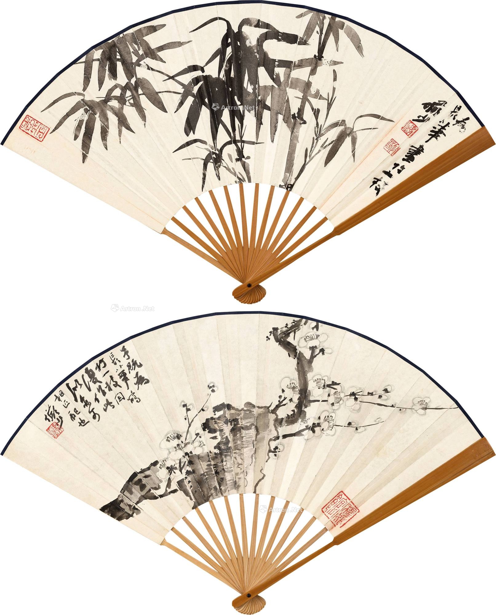 陆俨少 梅·墨竹 成扇