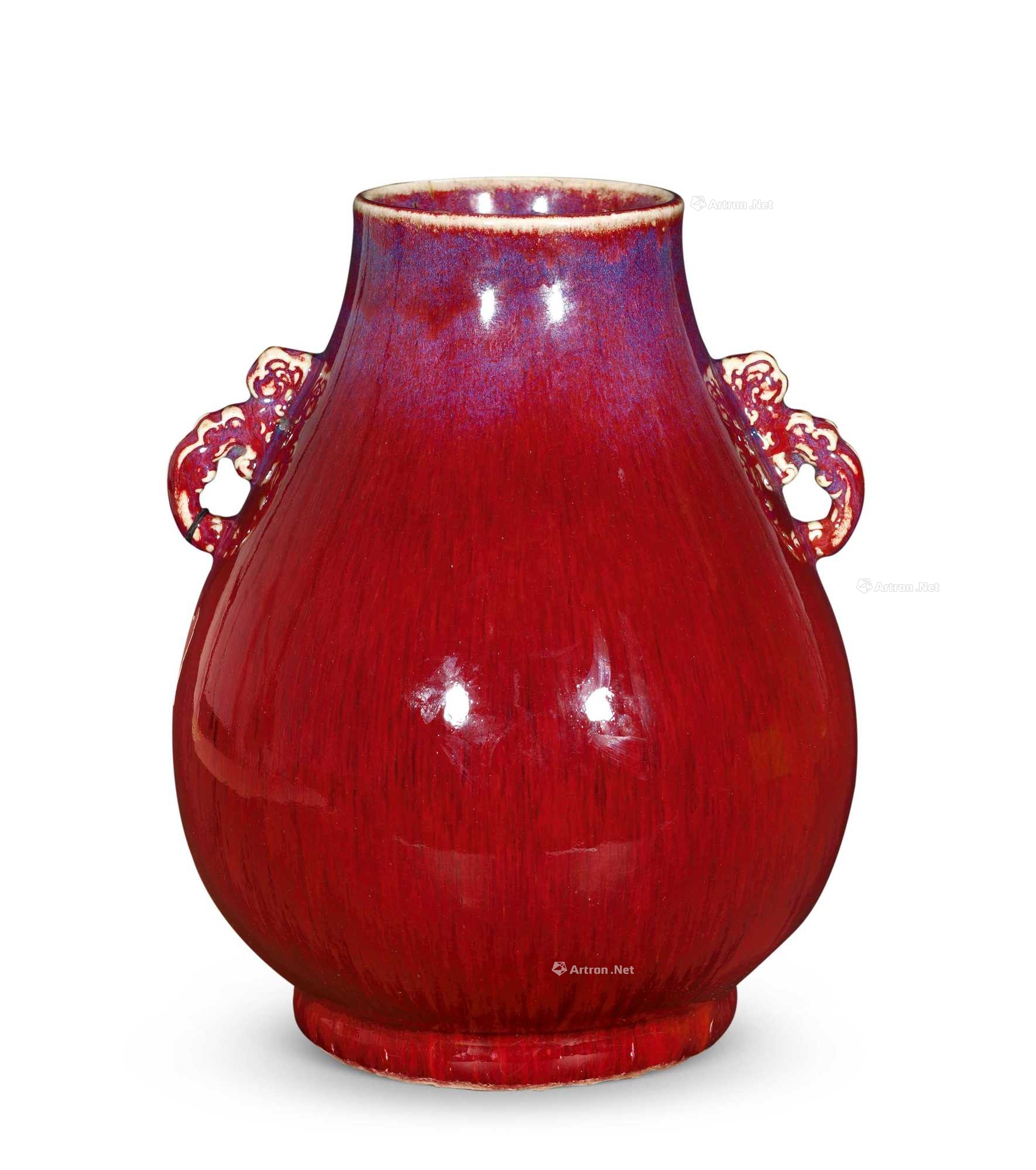 清乾隆 窑变釉螭龙耳鹿头尊