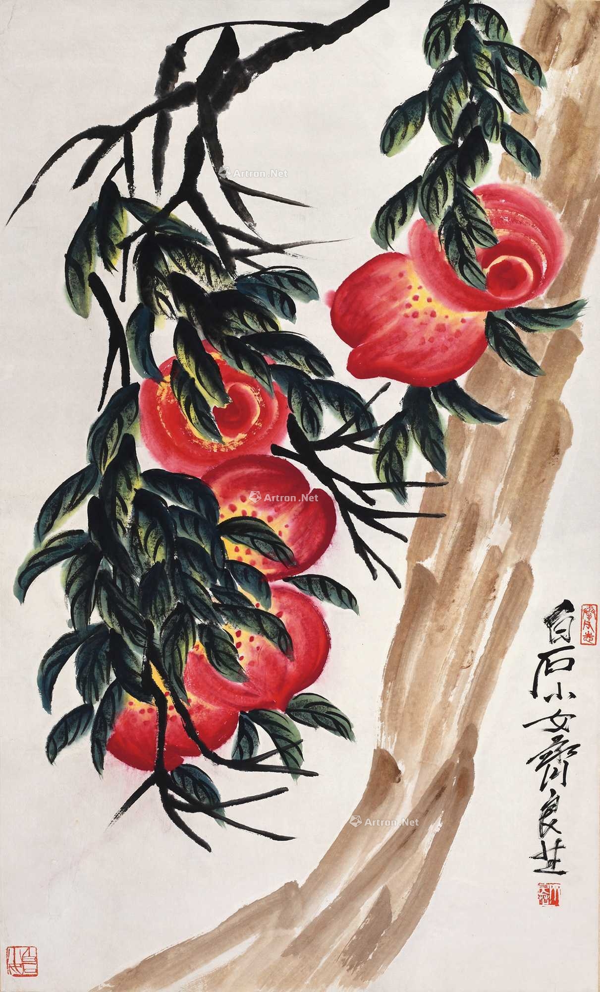 齐良芷 寿桃 立轴