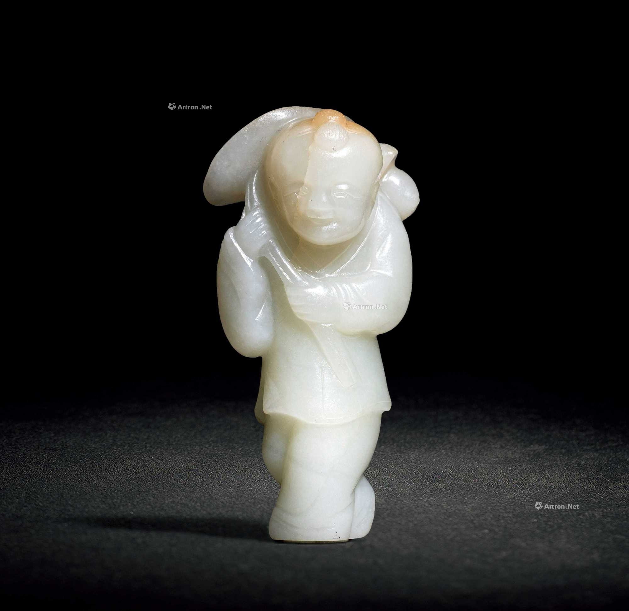 明代 白玉持荷童子