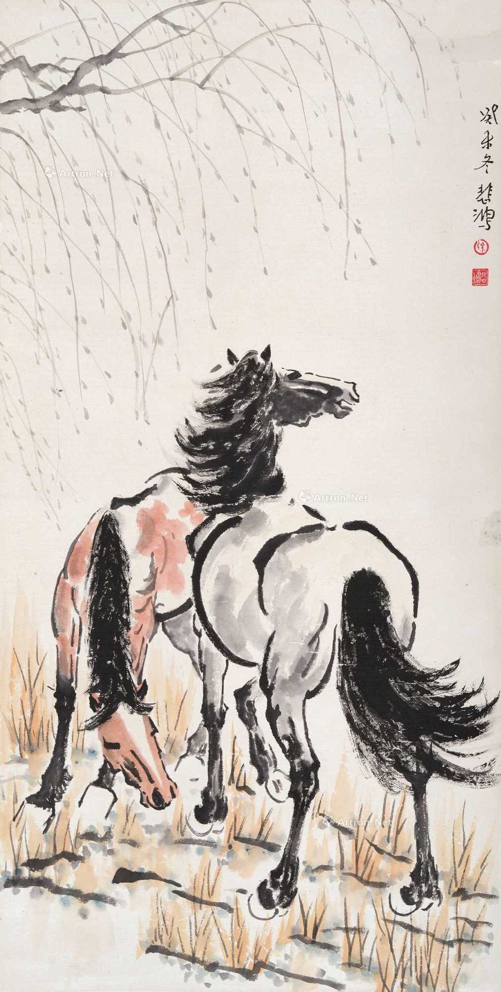 徐悲鸿 款 双马图