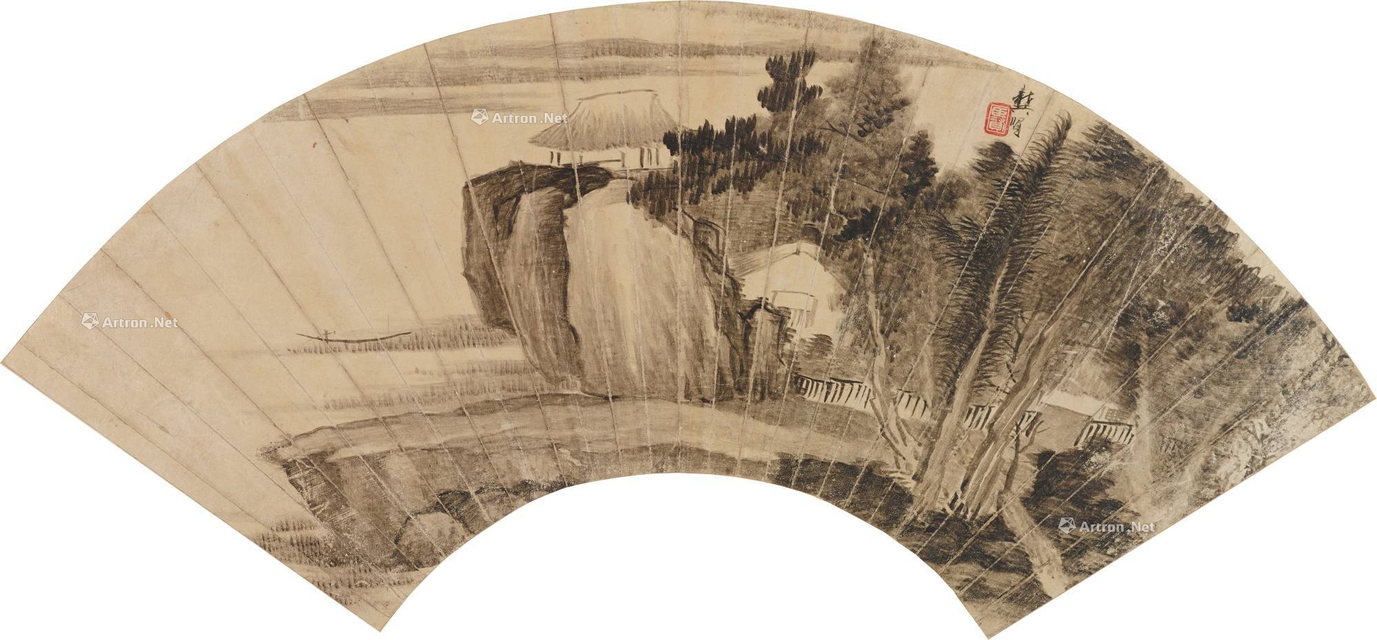 龚贤 墨笔山水 扇面