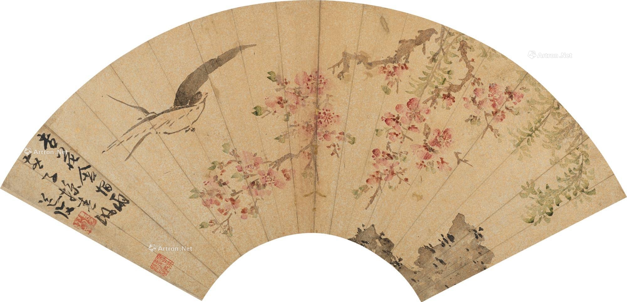 陈淳 杏花燕子 扇面