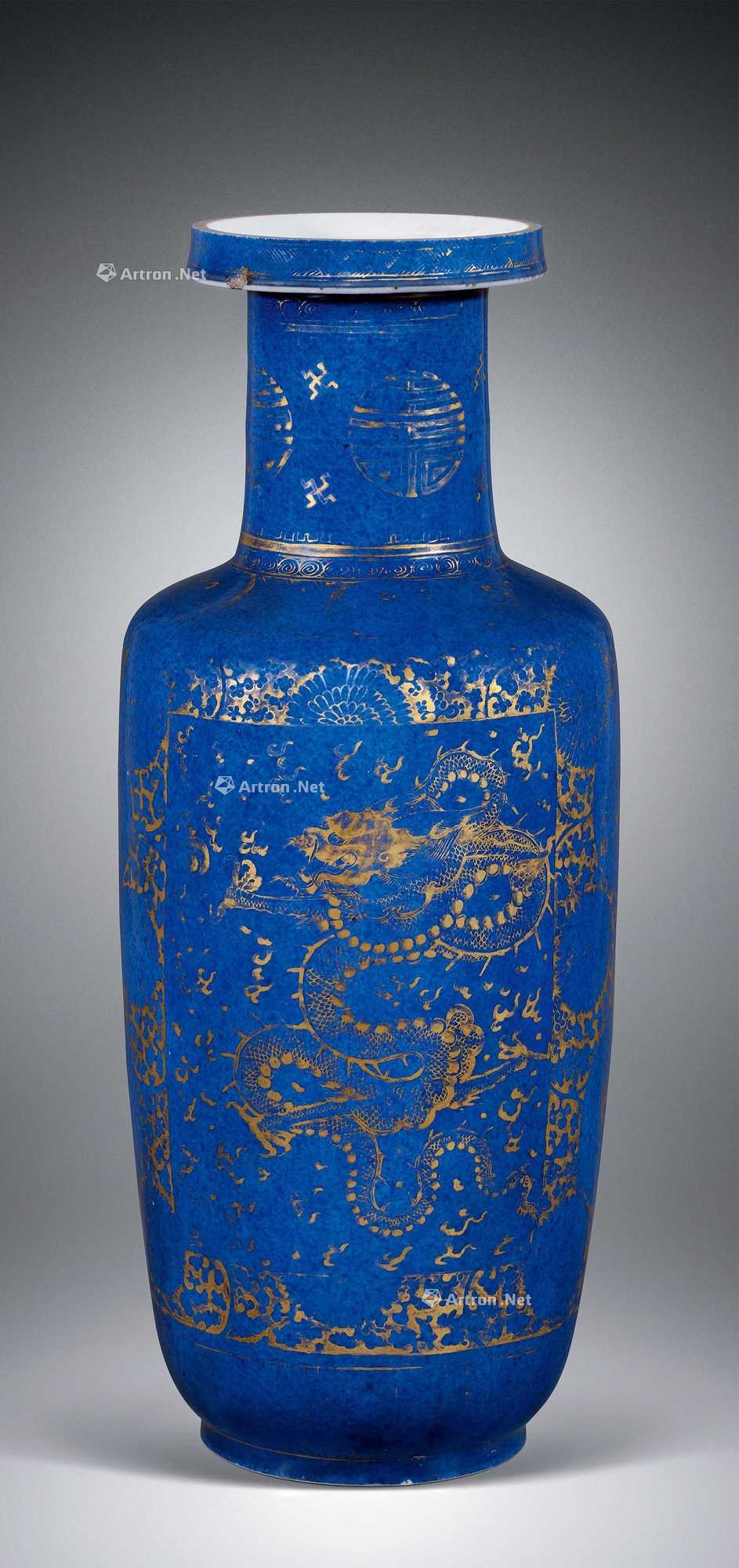 lot0078 清康熙 洒蓝地描金鱼化龙